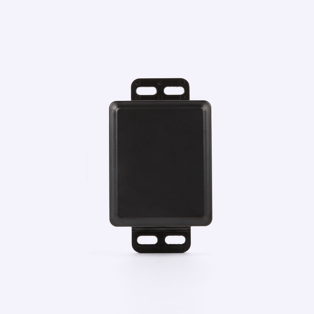 Black GPS tracker with two small tabs on a white background