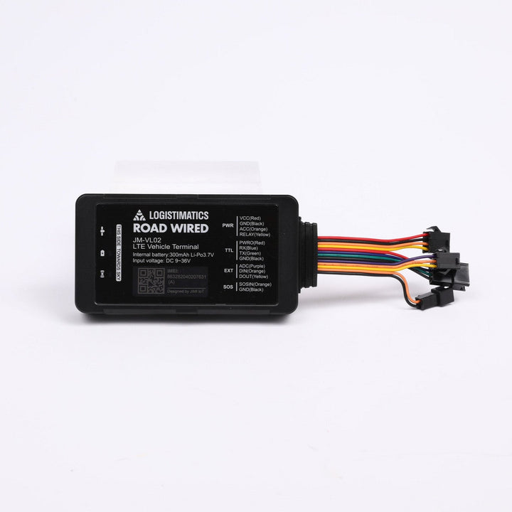 Black GPS device with wires on a white background