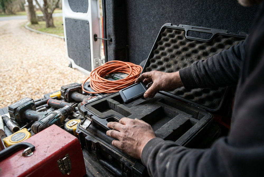 Gps tracker for tools in van shown in a real-world use case