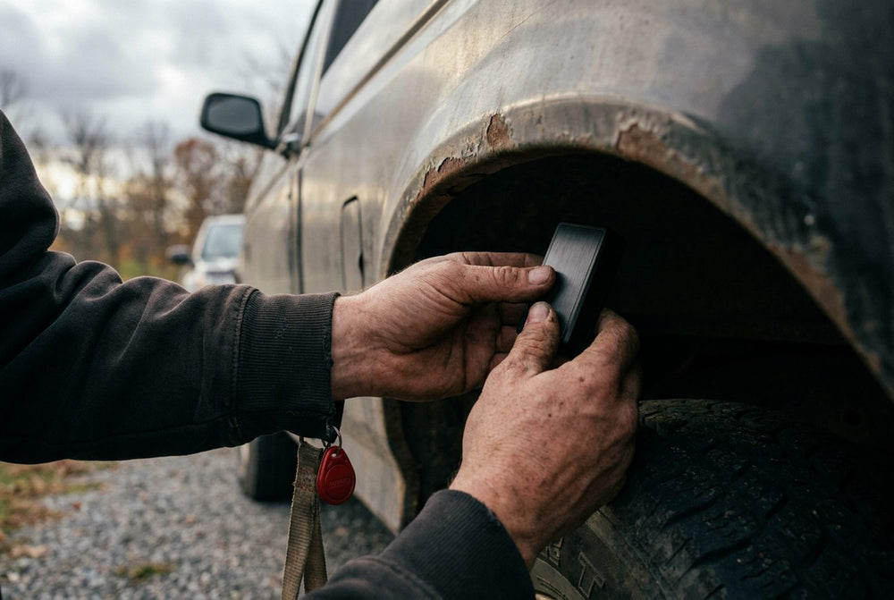 A no-monthly-fee trailer tracker on a towbar