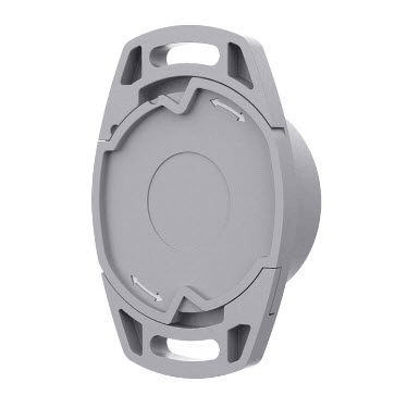 A gray Asset Tracker with pre-drilled screw holes and molded cutouts, shown on a plain white background.