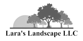 Logo of Lara's Landscape LLC with trees and landscape elements.