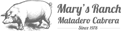 Logo of Mary's Ranch Matadero Cabrera with a pig illustration and text.