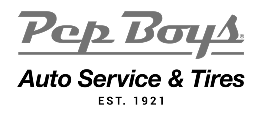 Pep Boys logo with text 'Auto Service & Tires EST. 1921' on a white background