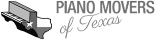 Logo of Piano Movers of Texas with a piano and text in black and white.