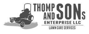 Logo for Thomp and Son's Enterprise LLC, a lawn care services company, featuring a silhouette of a person with a lawn mower.