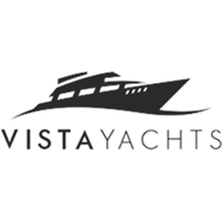 Vista Yachts logo with a silhouette of a yacht on a white background