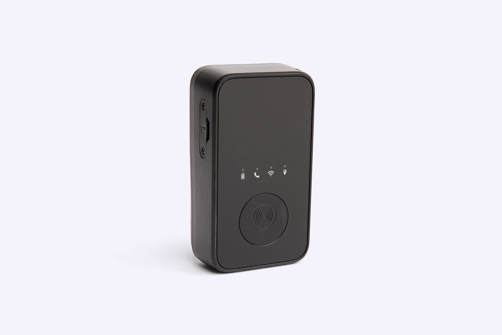 Black GPS device with buttons on a white background