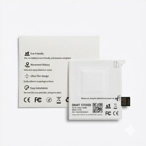 Smart sticker with text and QR code on a dark background