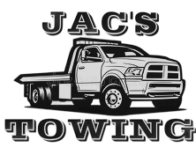 Logo of Jac's Towing with a truck illustration on a white background